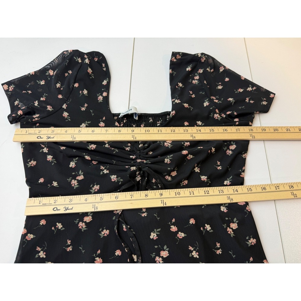 Hollister‎ Floral Mesh Dress Womens Large Black Pink Smocked Cottagecore - Picture 7 of 9